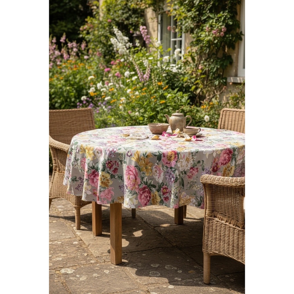 "Waterford "Floral Cotton Sateen Tablecloth‎ Size 74" x 64" Cottagecore RD/Oval